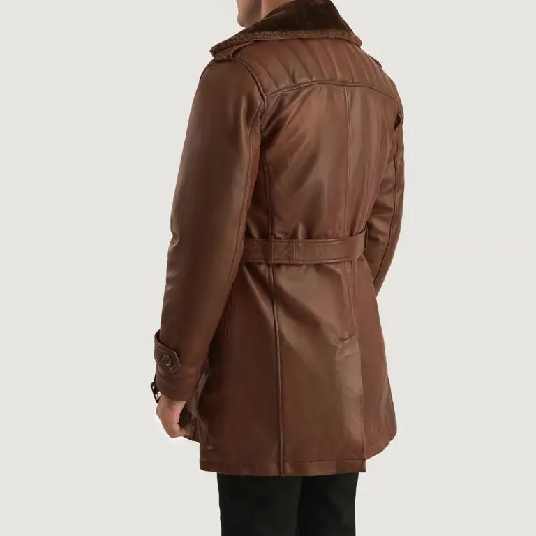 Mens Hunter Distressed Brown Fur Leather Coat Tilted Back-8-1701087306215